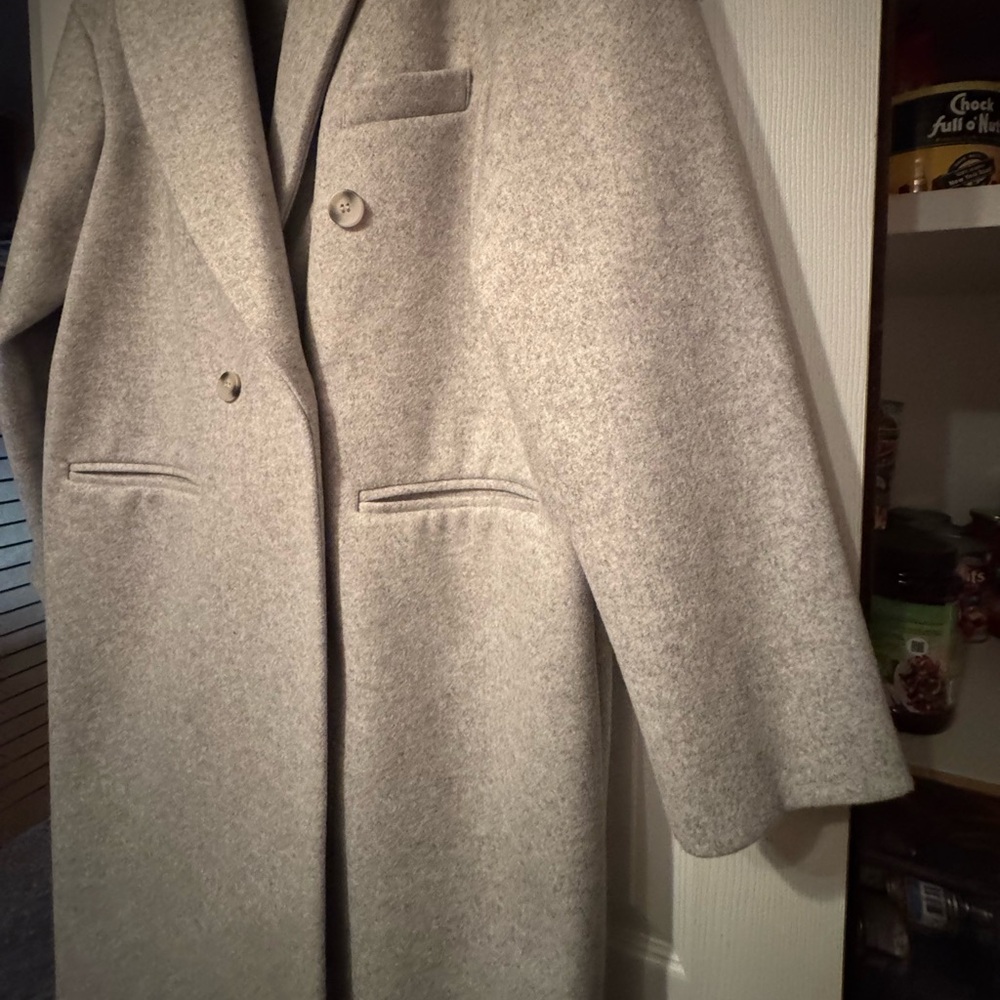 Topshop Double-Breasted Light Gray Wool Trench Coat - Picture 7 of 12